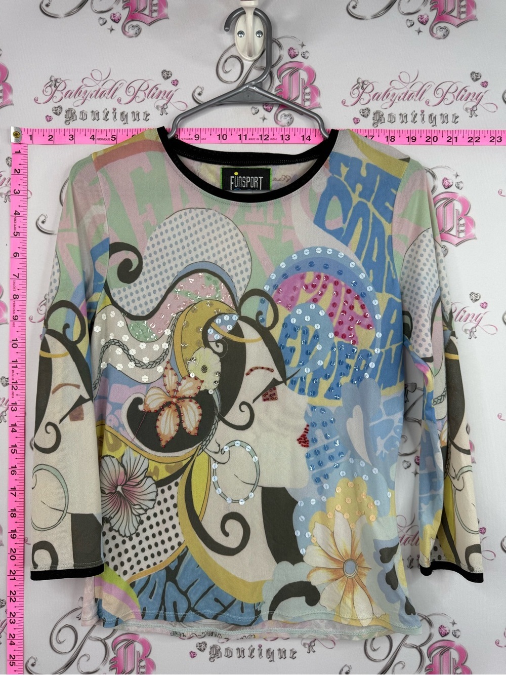 FUNSPORT y2k shirt Floral Abstract Print Long Sleeve Top - Pastel Multicolor